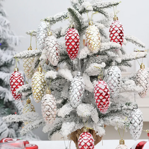 5Pcs Christmas Painted Pine Cone Balls Hanging Pendants