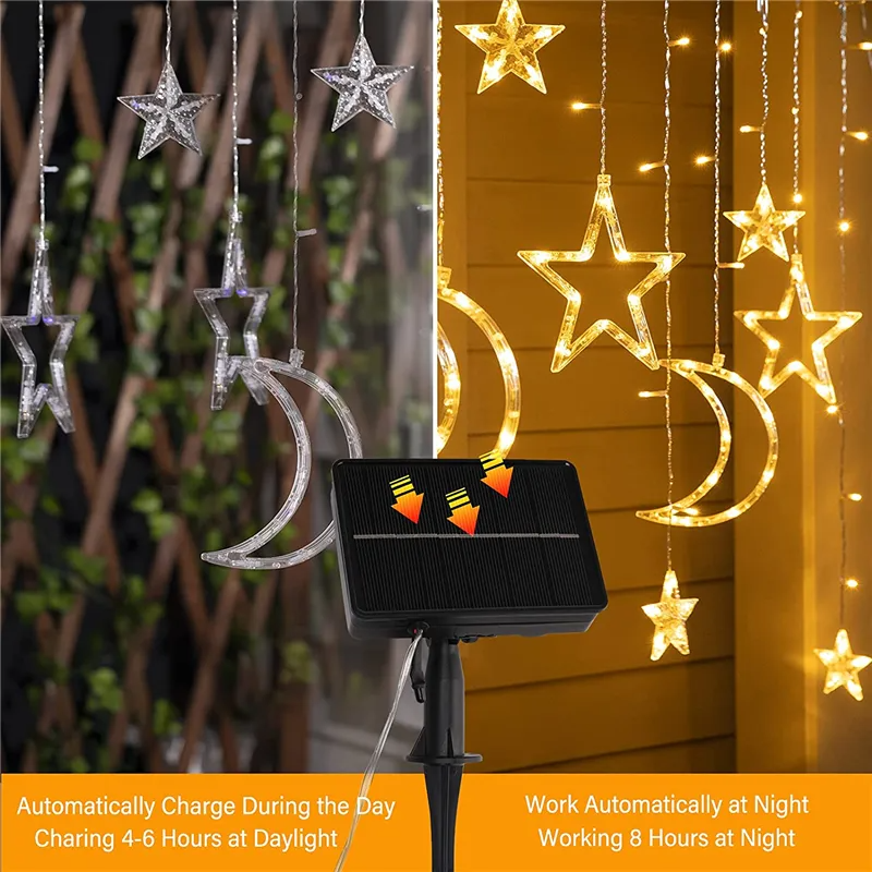 Solar Star Moon String Light Outdoor with Remote 138 LED 8 Lighting Modes