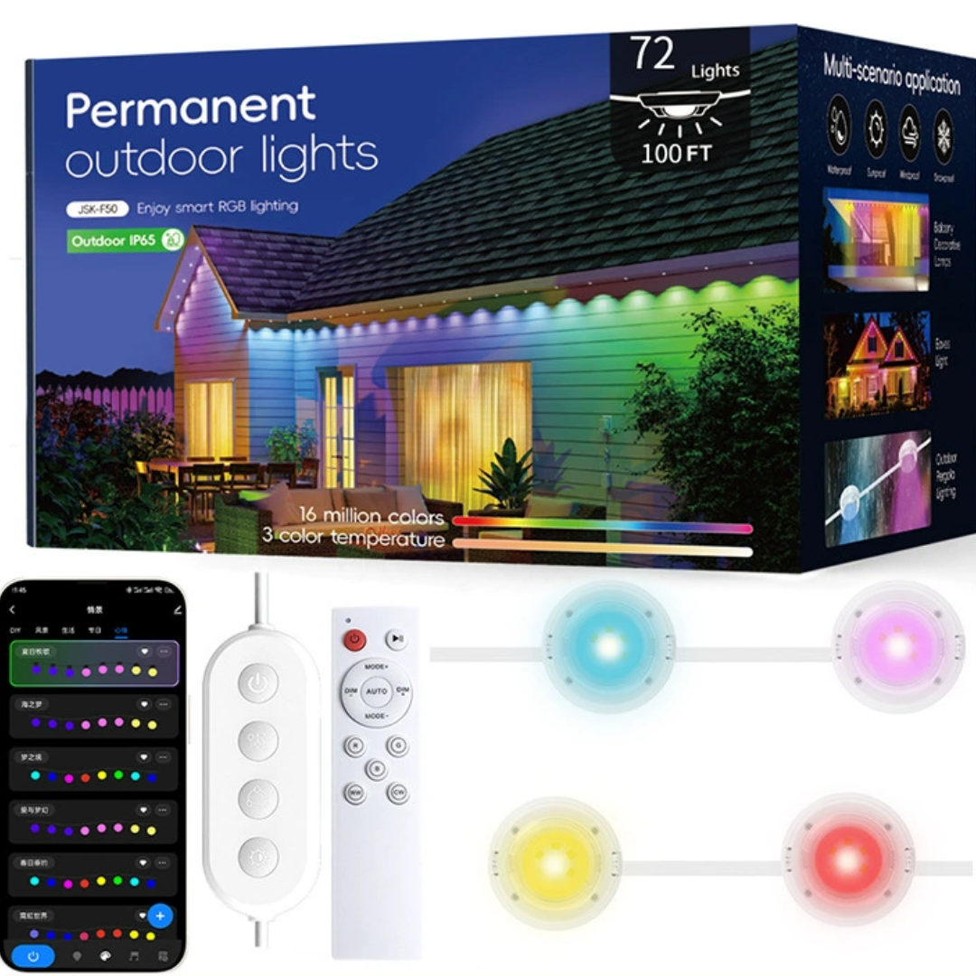 Permanent Smart Outdoor Multicolor LED Lights - 100 FT - 72 Lights