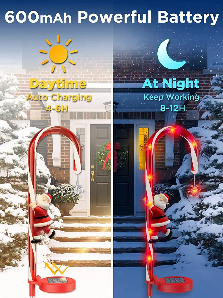 LED Solar Sign Light Christmas Decoration Candy Cane