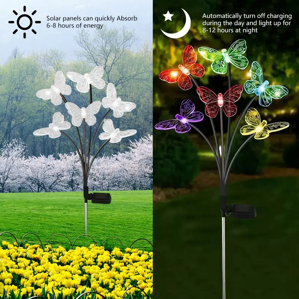 Solar Powered Butterfly Lawn Lights with 6/8/10heads
