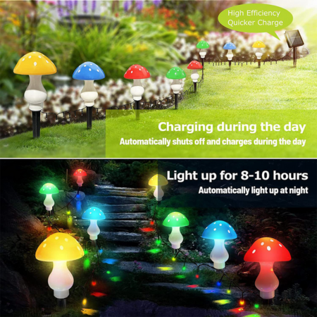 8pcs LED Solar Mushroom Light