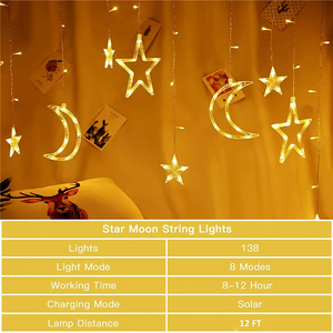 Solar Star Moon String Light Outdoor with Remote 138 LED 8 Lighting Modes