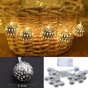Christmas LED Fairy Light Moroccan Hollow Metal Ball - Battery Powered